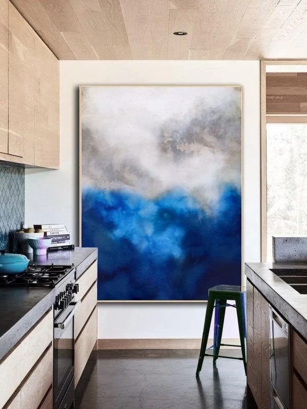 Blue Handmade Painting Bedroom Paintings Abstract Canvas Artwork F8GFO